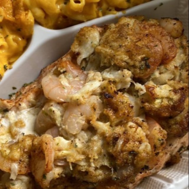 Stuffed Salmon Crab Meat and Shrimp.